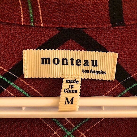 Monteau Burnt Orange Plaid Tie Front Blouse - Picture 4 of 8